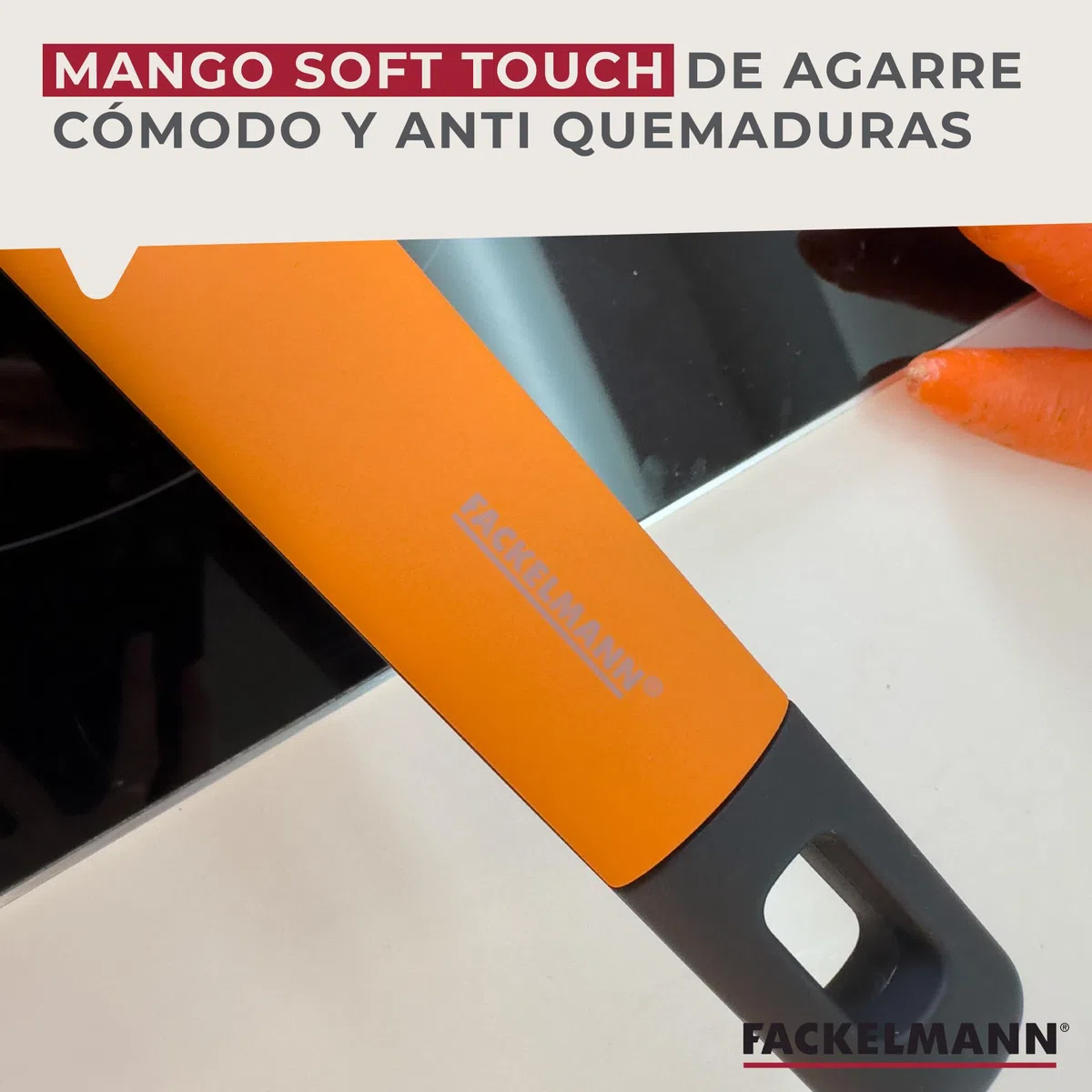 Fackelmann Soft Cazo Antiadherente 16 cm, Aluminio Forjado, Revestimiento Cerámico Greblon Libre de PFA, Apta para Inducción, Vitro, Gas y Horno, Mango Soft Touch Resistente al Calor, 1 ud.