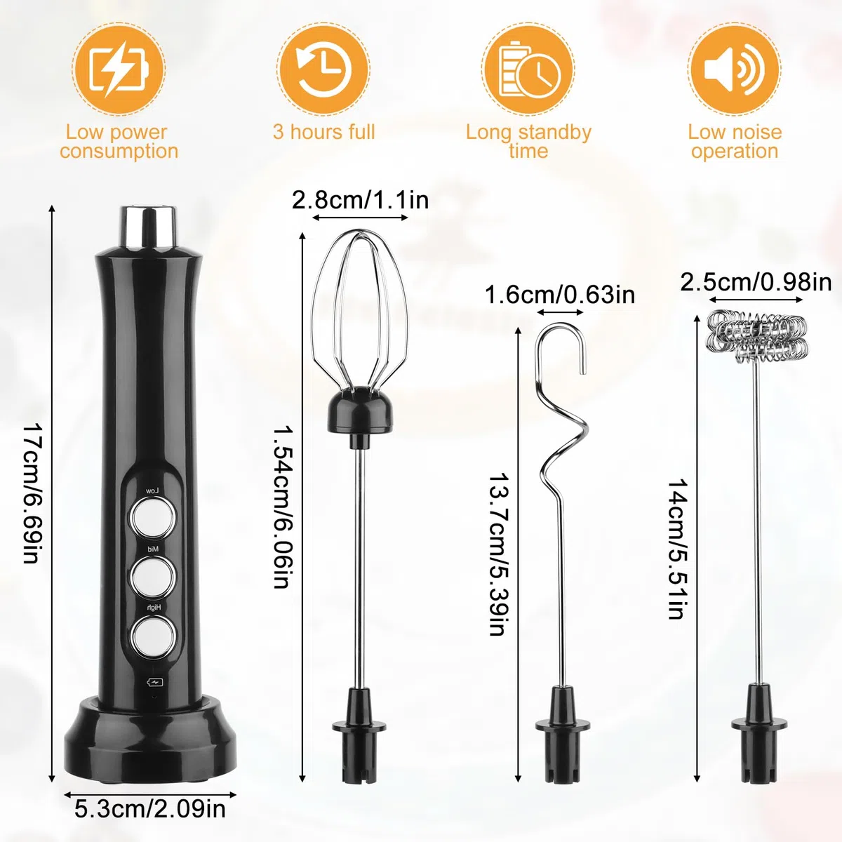 NVIYAM Espumador de Leche, Espumador Leche Electrico - USB Recargable, Mini Batidora Portátil, Espuma Electrico con 3 Batidores de Acero Inoxidable, 3 Velocidades para café, Matcha, capuchino