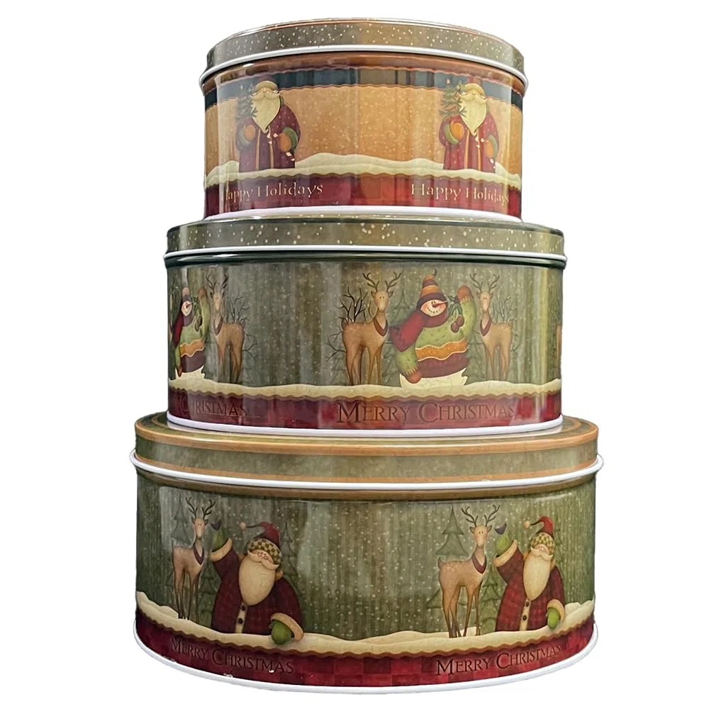 Caja Galletas Metalica Redonda, Vajilla Navidad, Bote Galletas Navideña Para Pastel Pastelería, Bombonera Navideña, Tarro Galletas Tin Con Tapa Decoracion Navidad Mesa Cajas Para Galletas Retro (D)