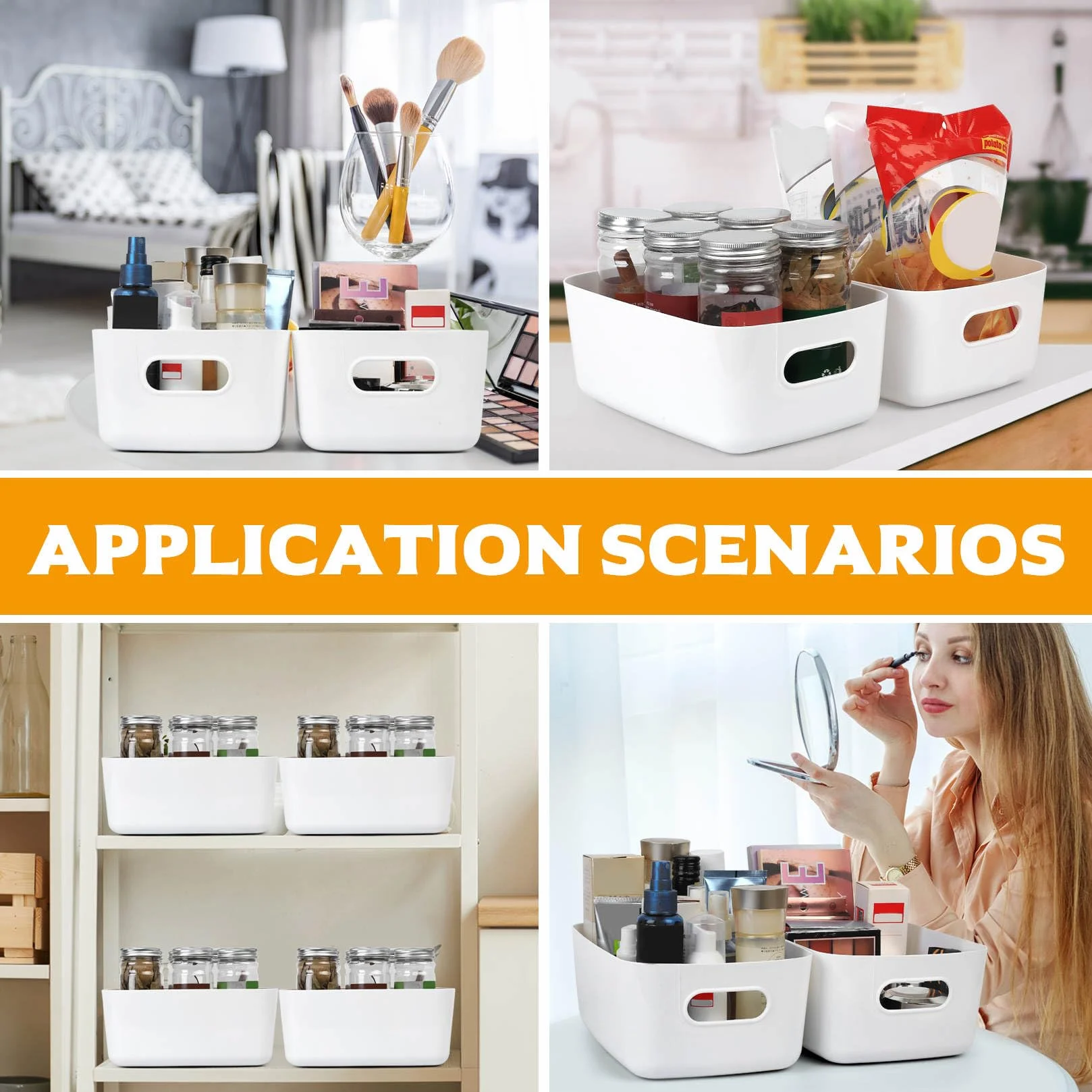 12 cajas organizadoras de plástico con asas, cajas organizadoras para cocina, baño, oficina, estantería, caja de plástico, armario de cocina, almacenamiento de cosméticos (24 x 16 x 9,5 cm)