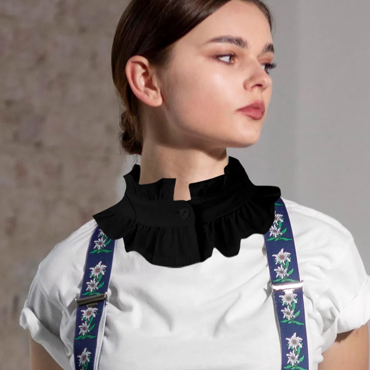 SEWACC Cuello y Puños Falsos Plisados de Algodón para Mujer, Conjunto Desmontable Negro Ribete de Encaje Victoriano, Accesorios de Manga para Camisas, Adecuado para Fiestas y Uso Casual