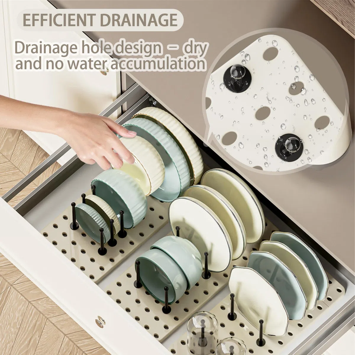 Organizador de Cajones de Cocina, Pack de 2 - Organizador de Sartenes y Ollas para Cajón, Organizador Ajustable para Ollas, Sartenes, Tapas y Contenedores - Ahorra Espacio