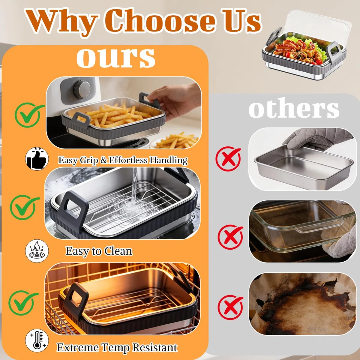Complementos Freidora de Aire de Acero Inoxidable Compatibles Ni-nj-a Accesorios Airfryer Resistentes con Escurridor Aceite y Tapa Recipiente Air Fryer Multifunción para Hornear Freír y Asar