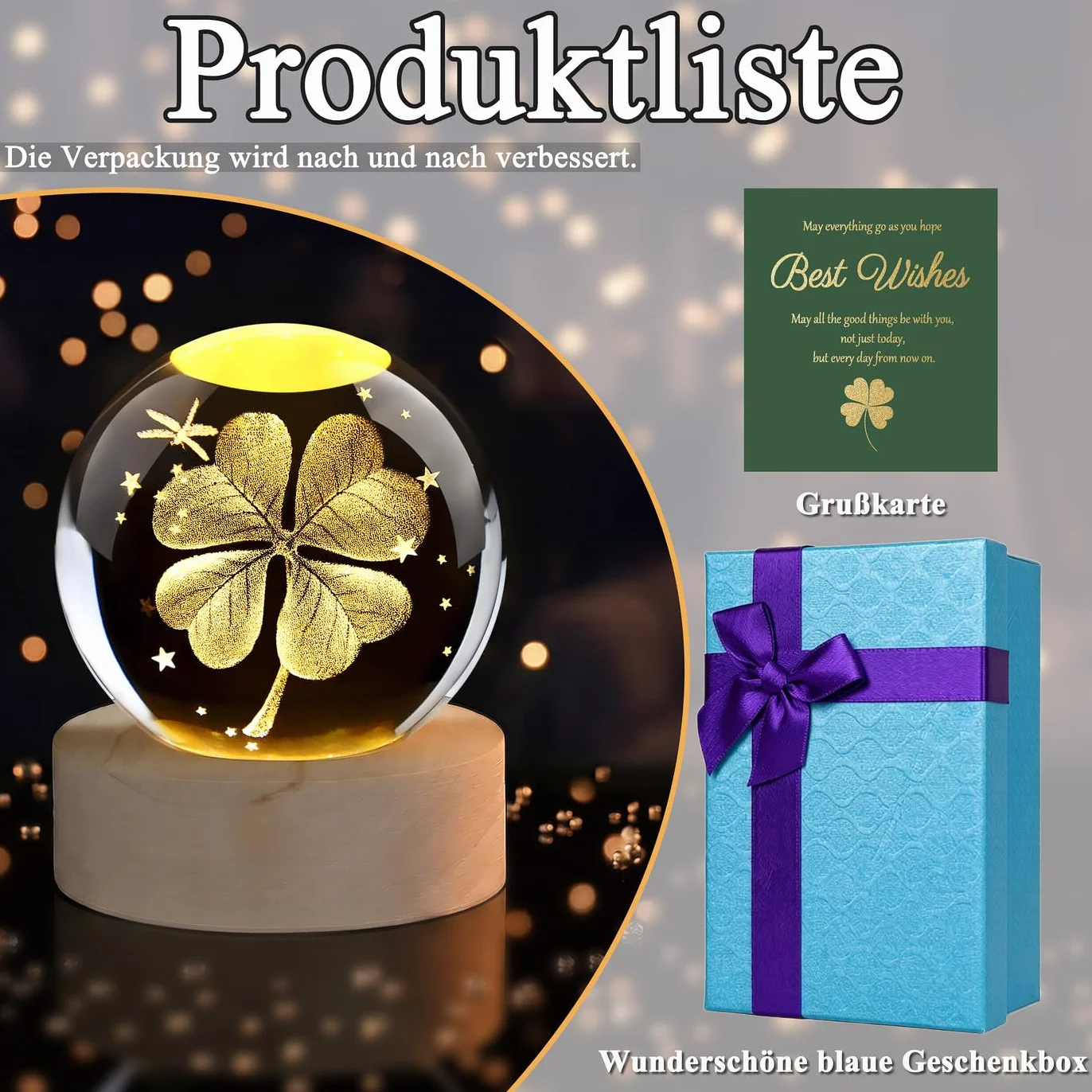 Bola de cristal de 60 mm, trébol de cuatro hojas, amuleto de la suerte, piedras de la suerte, pisapapeles, bola de cristal, decoración de bolas de cristal, pequeños regalos