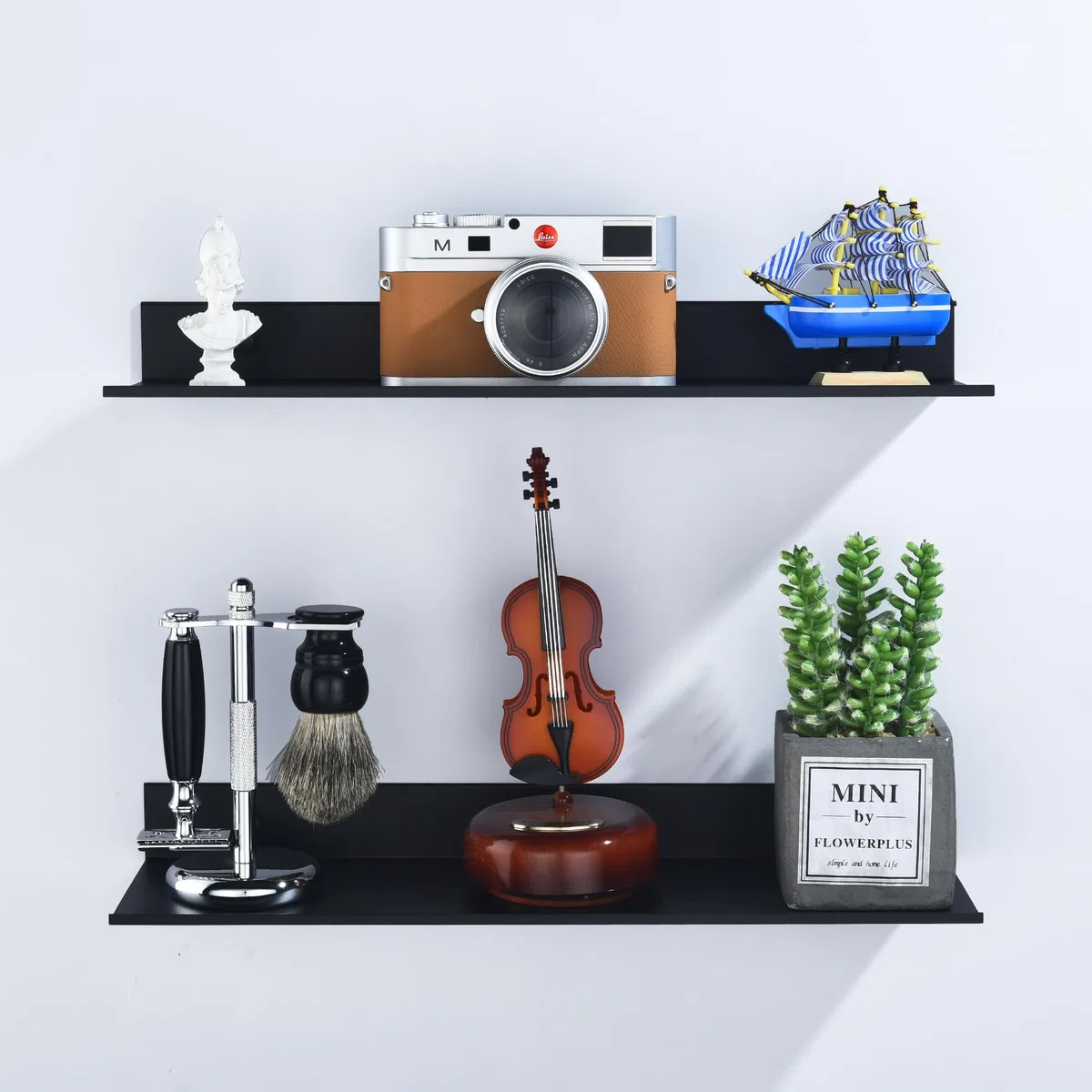 HNVNER Negro Estanteria Pared Juego de 2, Metal Estanteria Baño Sin Taladro 30CM, Antioxidante Estante Ducha, Moderno Baldas Flotantes Pared para Sala de Estar, Dormitorio, Cocina, Sala de Estudio