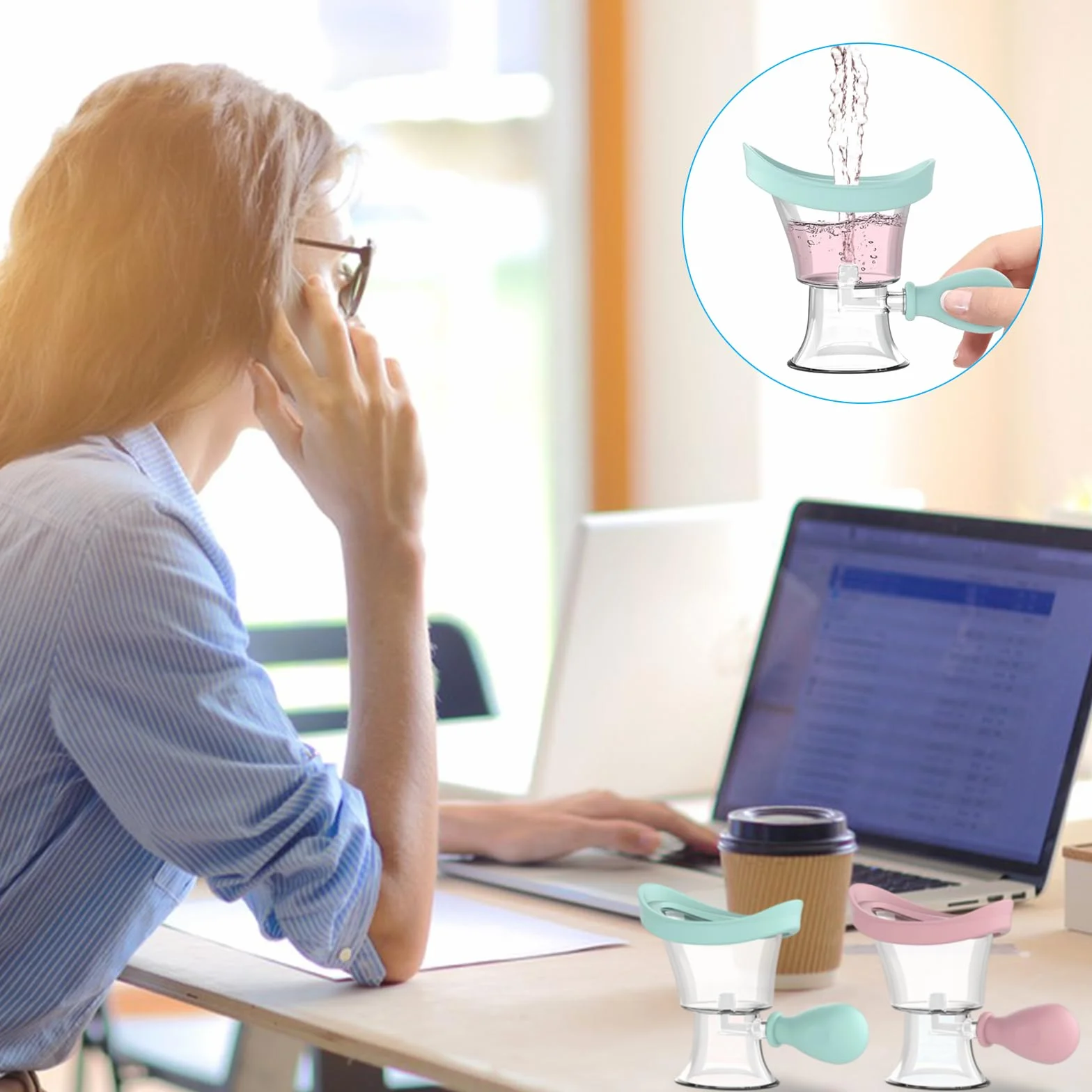 Tazas de Ojos Reutilizables Portátiles, 2 Piezas Taza de Lavado de Ojos, Vasos Lavaojos de Silicona, Copas de Lavado de Ojos, Baño Lavaojos, Manual Presión de Aire Limpieza de Ojos, (Azul, Rosa)