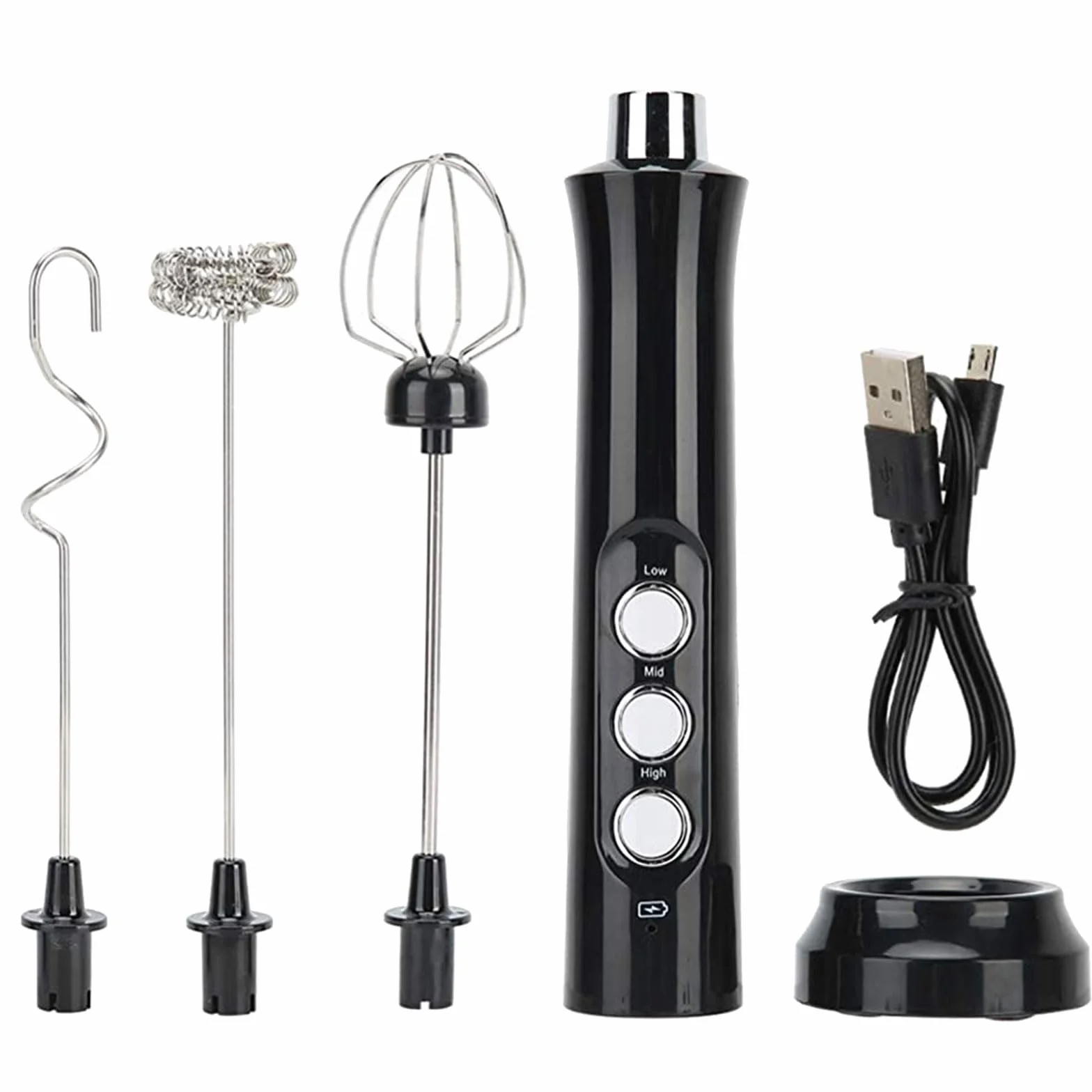 Espumador Leche USB Recargable Eléctrico 3 Velocidades, Batidora Espuma Mano Acero Inoxidable 3 Cabezales Batidores,Batidor Mini Moderno para Espumar Café/Capuchino/Batir Huevos/Mezclar/Matcha/colacao