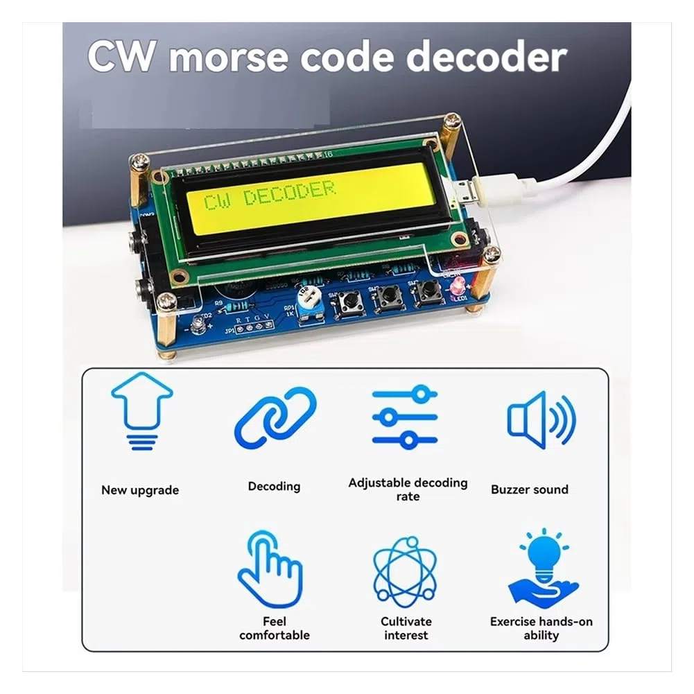 Decodificador de código morse CW mejorado con acabado + funda + kit de botón con LCD digital CW Trainer kit de decodificador de código morse
