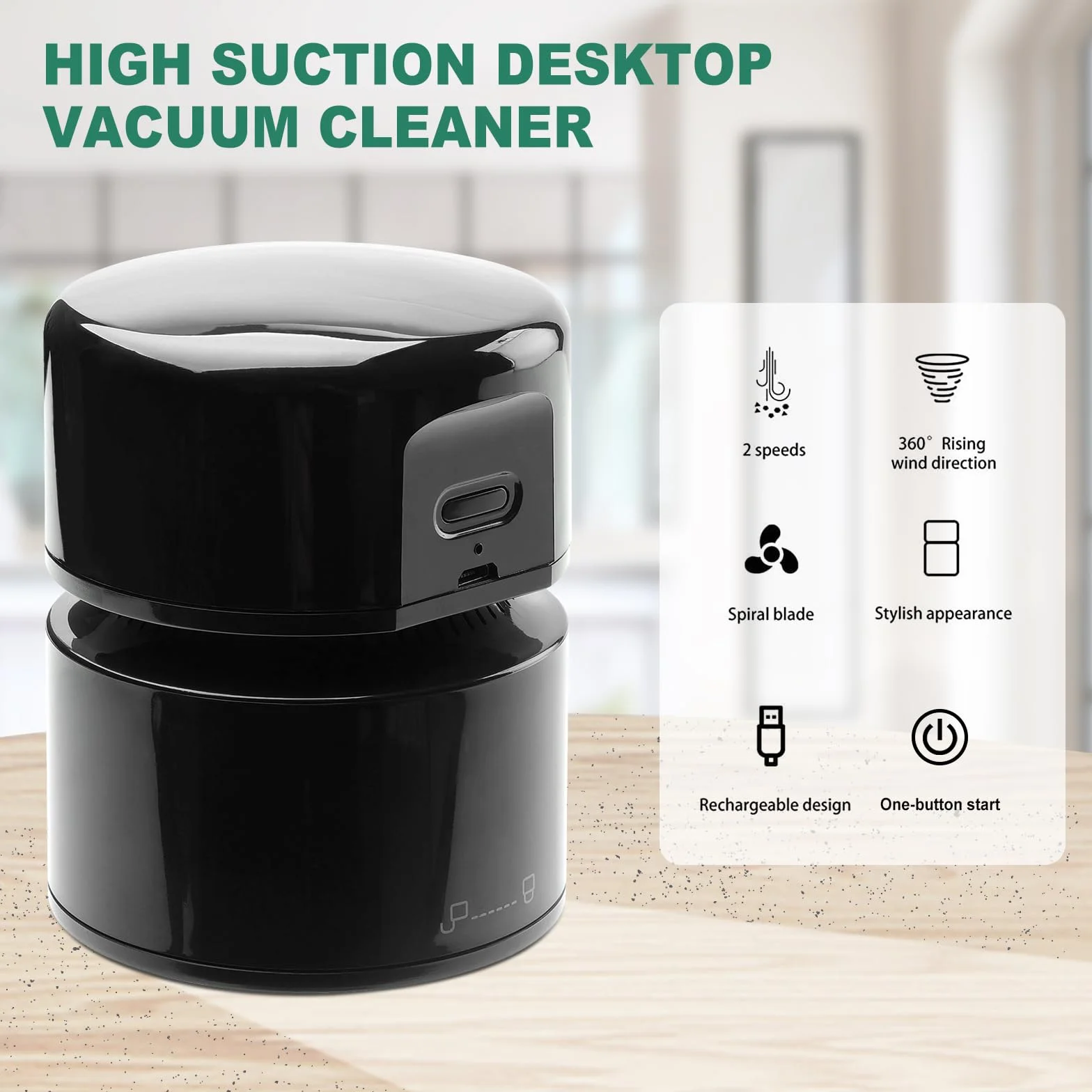 Cuteefun Aspiradora de Mesa Eléctrica, Mini Aspiradora Recargable, 120 Minutos de Funcionamiento, Función de Apagado Automático, Aspiradora de Mano de 360° Inalámbrica para Escuela, Hogar, Negro
