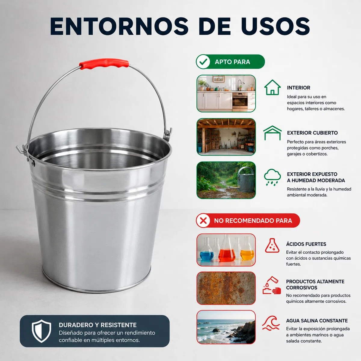 CABLEPELADO - Cubo de Acero Galvanizado con Asa Reforzada | Capacidad de 16 litros | Cubo de Metal Multiusos para Jardín, Hogar y Obra | Resistente a la Corrosión y a la Intemperie | Plata