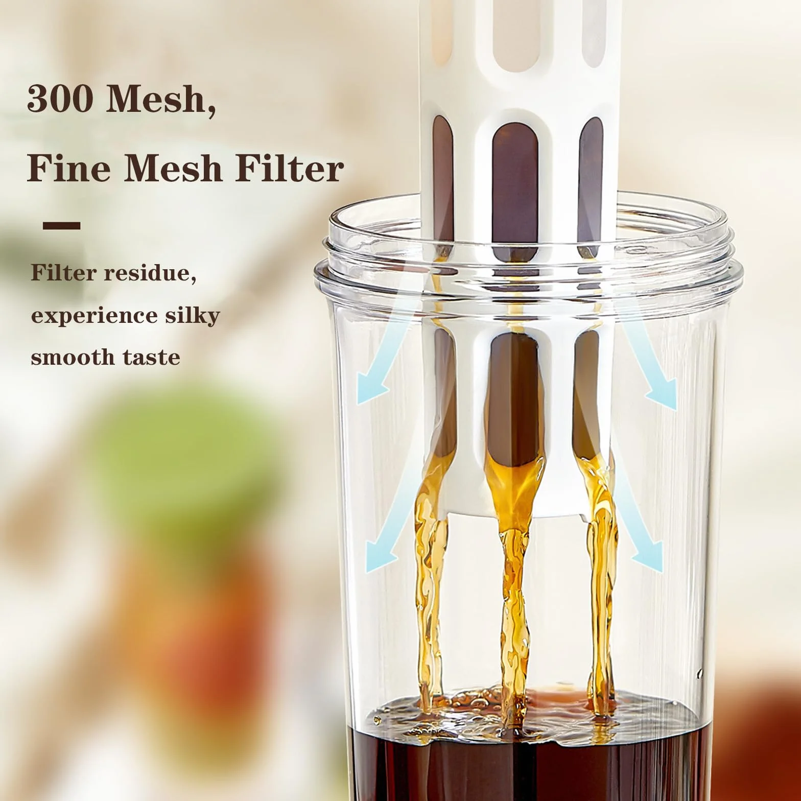 Cafetera fría y jarra de té helado, enfriador de bebidas de gran capacidad con filtro de malla, 1 L (35 onzas) (gris)