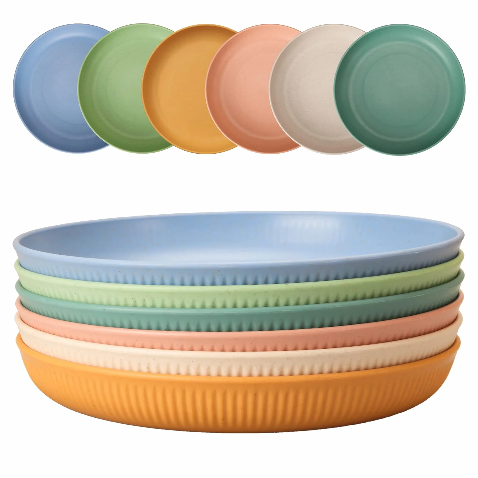 CSYY Juego de 6 platos irrompibles, platos profundos de plástico para camping, platos de picnic de 9 pulgadas para ensalada, pasta, fiesta, hogar, oficina, microondas y lavavajillas