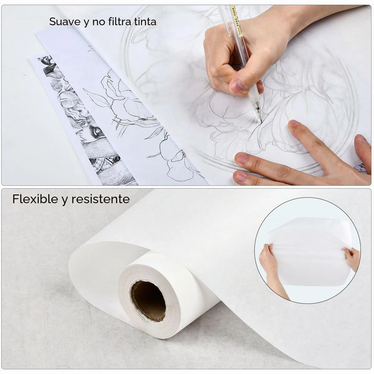OTYMIOW Rollo Papel de Calco Dibujo 43 cm × 50 m Transparente Translúcido de 29 g/m² Papel de Boceto Rollo de PapelCalco para Plantillas de Modista para Bocetos y Calcos, Confección y Costura