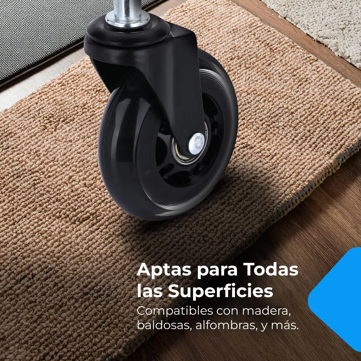 NK Ruedas para Sillas de Oficina 11 mm x 22 mm Negro - Aptras para todos los suelos, Sillas Giratorias, No Marcas, Pack de Repuesto, Max 250kg