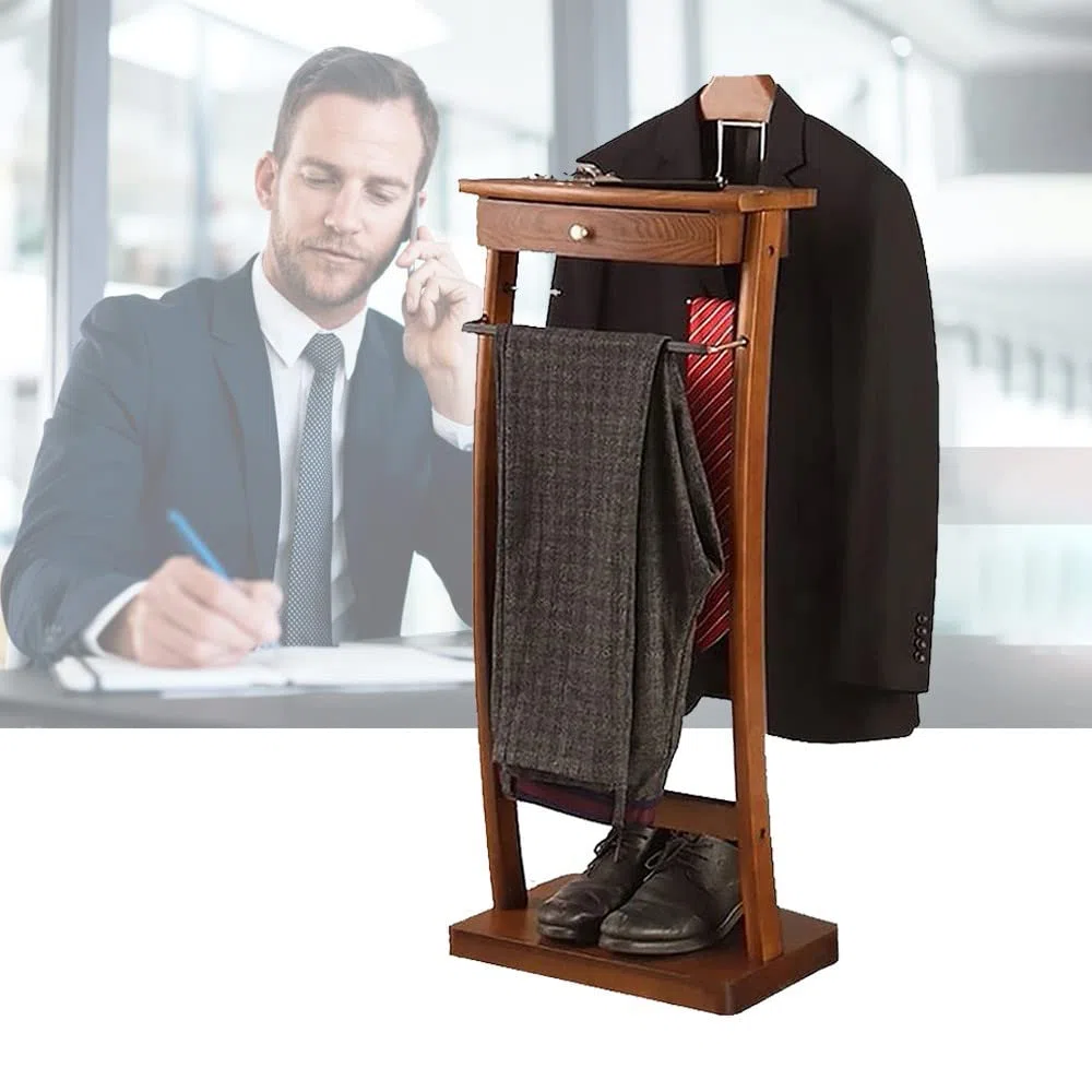 RajoNN Perchero de Madera Ropa, Perchero para Suelo, Perchero para Pantalones, Perchero Frontal con Funda de Goma Antideslizante para Guardar Abrigos y Trajes sin Arrugas Alto x Ancho x