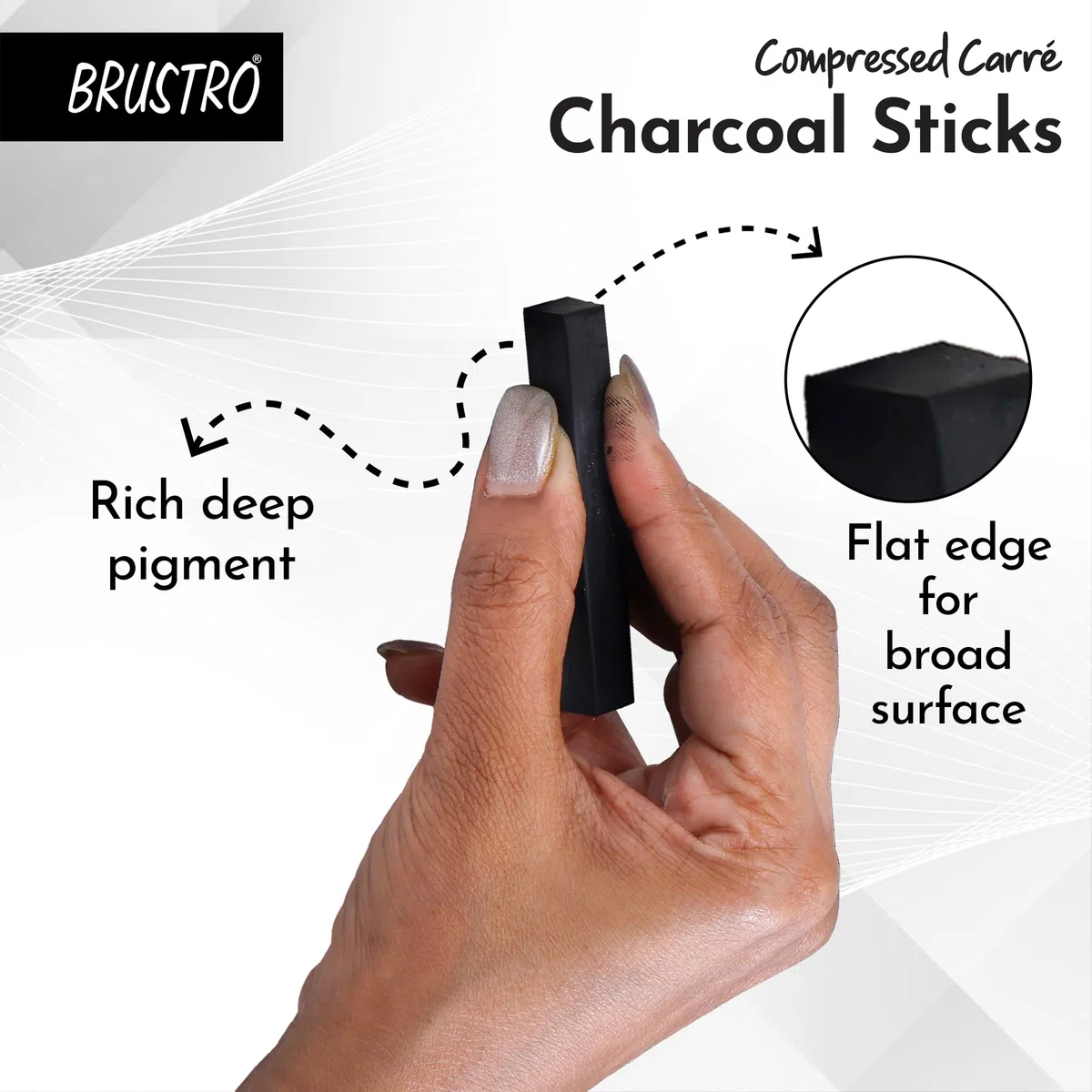 BRUSTRO Palos de carbón comprimido para artista, juego de 6 (5 negros y 1 blanco), ideal para retratos de carbón, dibujo, manualidades, uso profesional.