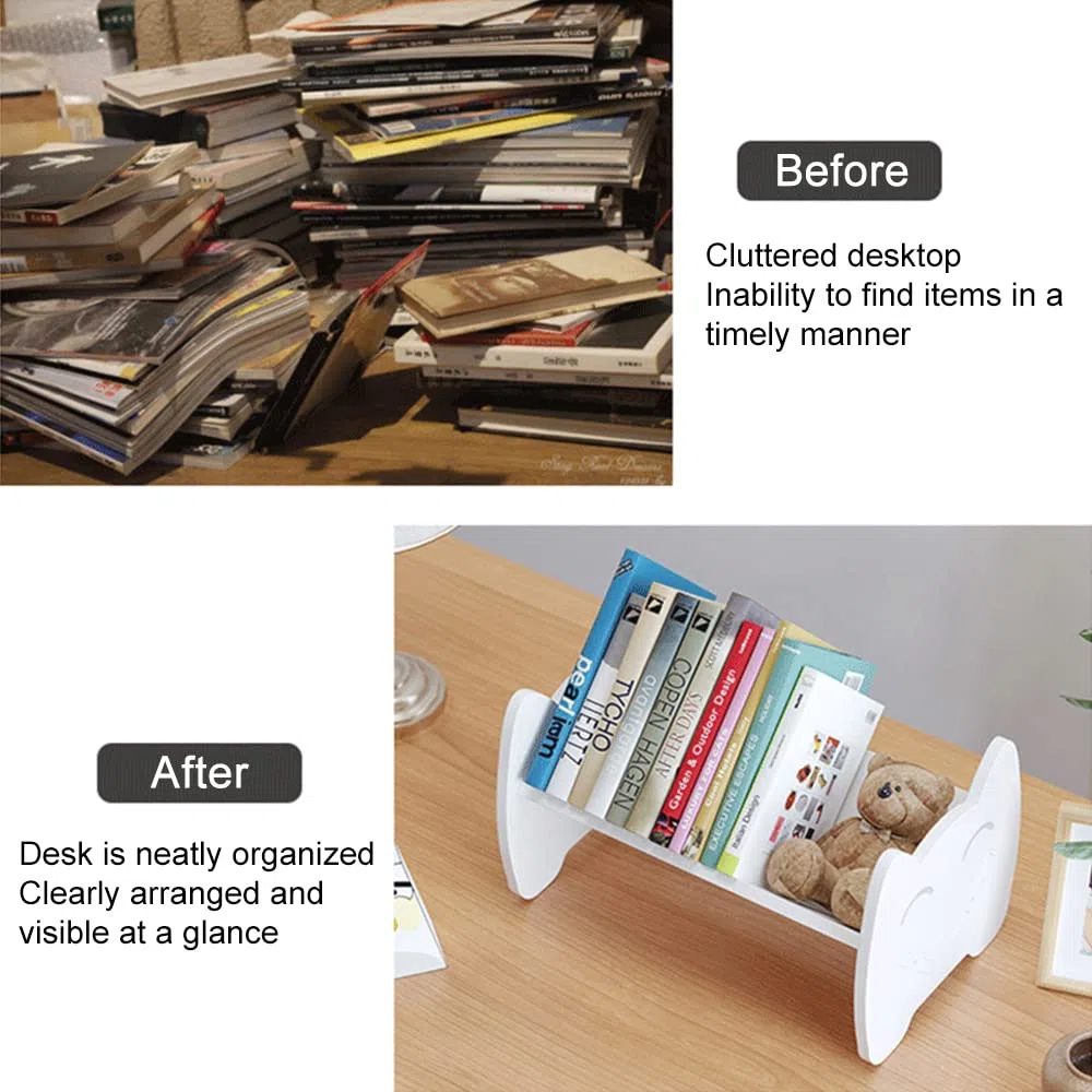 Estantería de escritorio para niños, almacenamiento blanco para habitación