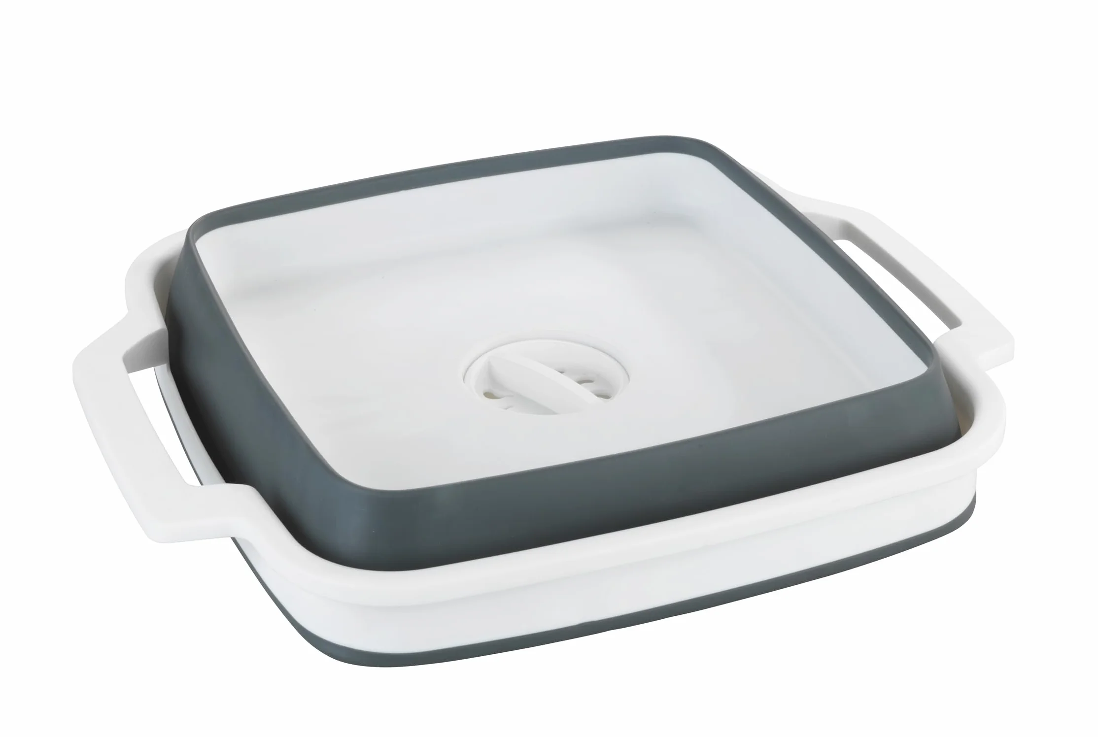 WENKO Barreño para fregar plegable Sira, fregadero plegable con tapón de vaciado integrado y asas para transporte, compacto, 8 litros, (An. x A x P) 39 x 18 x 32,5, gris/blanco