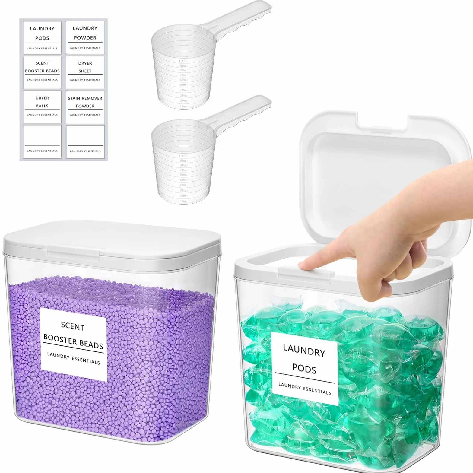 Lifewit Contenedor Detergente Polvo, Lavanderia Organizador, Pastillas Lavadora Caja de Almacenamiento de Plástico, Contenedores para Baño, Dispensador Detergente Lavadora, 2700 ml, 2 Piezas