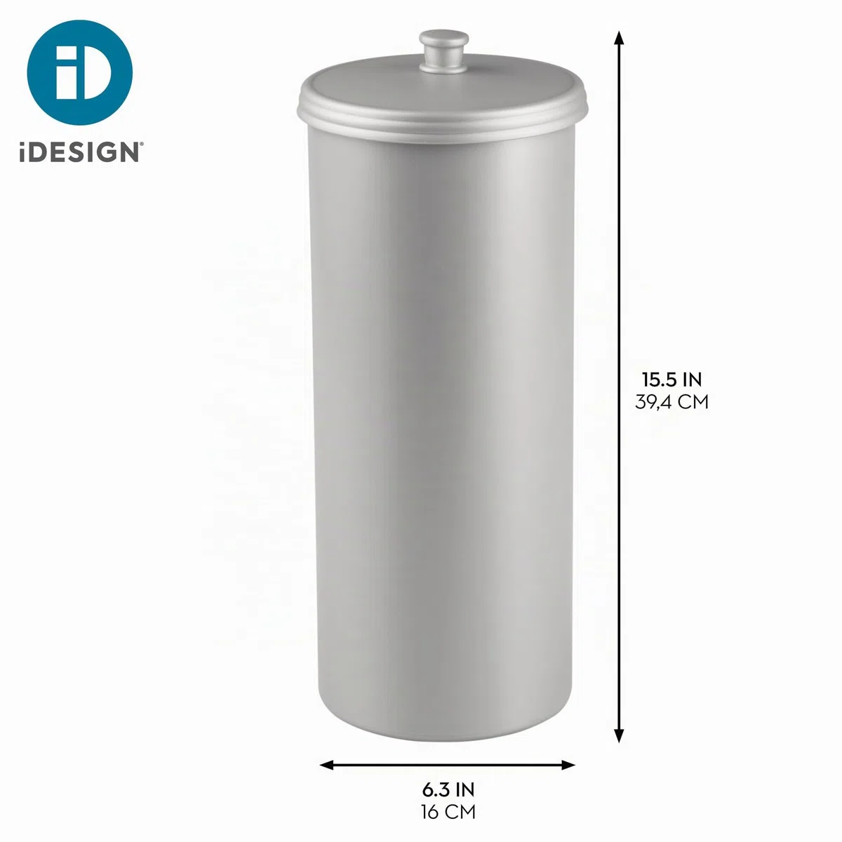 iDesign Kent Portarrollos con tapa, compacto porta rollos de papel higiénico de pie para el baño fabricado en plástico, plateado