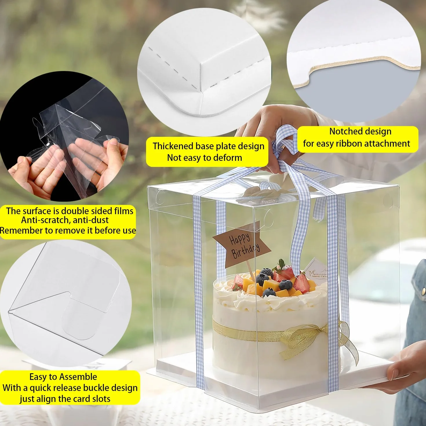 RHBHY 2pcs Cajas para Tartas Caja de Pastel Transparente Cajas para Pasteles 26 * 26cm Caja para Tartas de Plástico de Embalaje Pastel con Cinta para Tarta Exhibición de Postre Transportar (26 * 26)