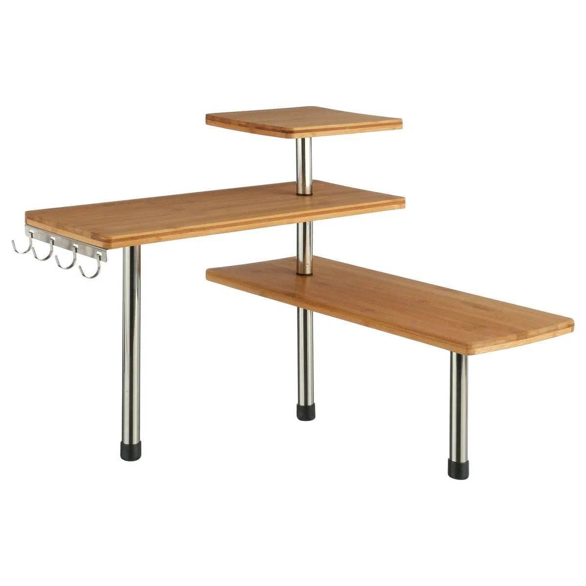 Estantería de esquina de bambú y acero inoxidable, cocina, baño o escritorio, ideal para ahorrar espacio, madera, 43,5 x 43,5 x 39 cm