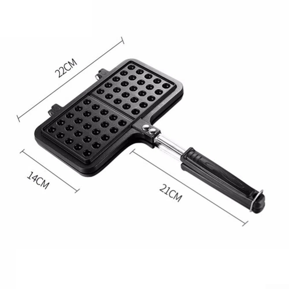 Sartén antiadherente belga para estufa de gas, parrilla giratoria de metal para desayuno, cocina de doble cara con mango resistente al calor (gofre de dos cabezas)
