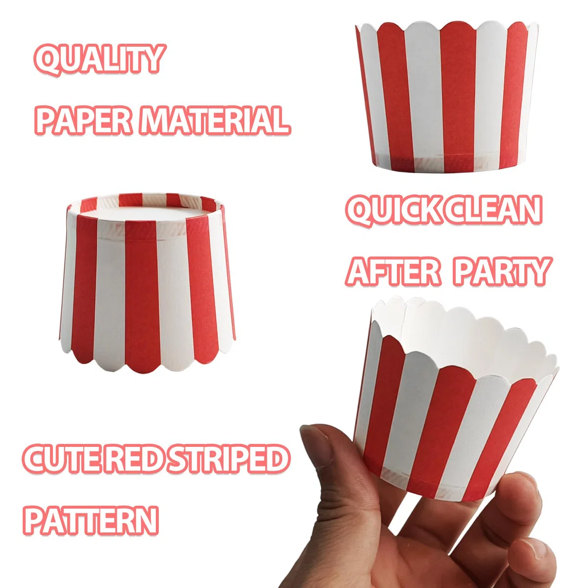 50 mini moldes para magdalenas, vasos de papel para hornear, diseño de circo a rayas rojas, blancas, para magdalenas, magdalenas, Navidad, helado, desechables, 50 unidades