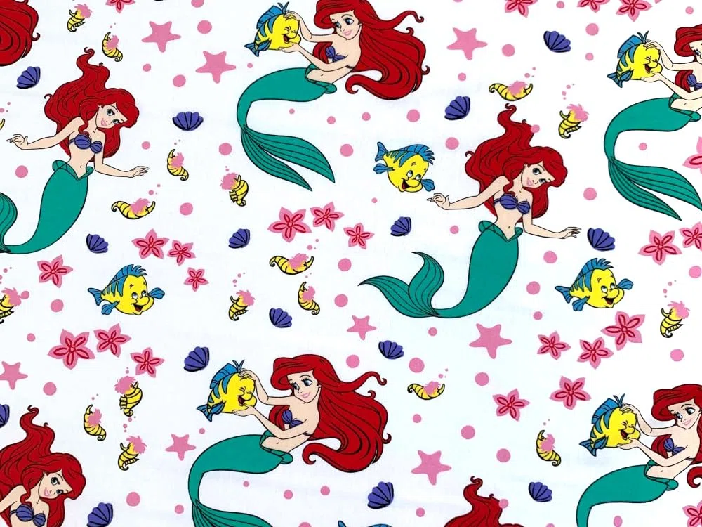 Jerry Fabrics - Sábana bajera simple Ariel Friends - Juego de cama 100% algodón, cómodo y transpirable, diseño de princesa Disney Ariel