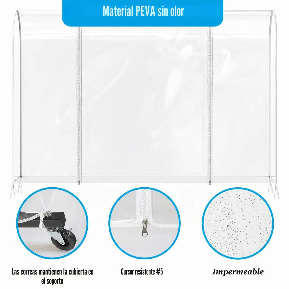 Funda protectora impermeable para percheros: bolsas de ropa translúcidas con cremallera, cubierta transparente transparente para perchero con cremallera (50 x 150 x 180 cm)