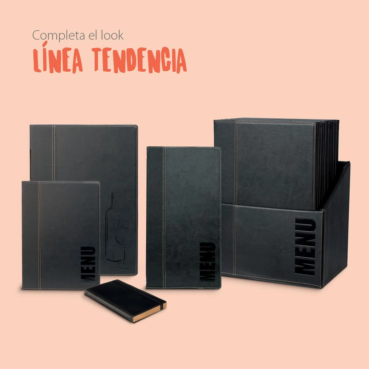 SECURIT - Carta de Vinos Trendy Line - 2 Insertos Fijos = 4 Hojas A4 - Café, Bar, Restaurante - PVC - Color Negro