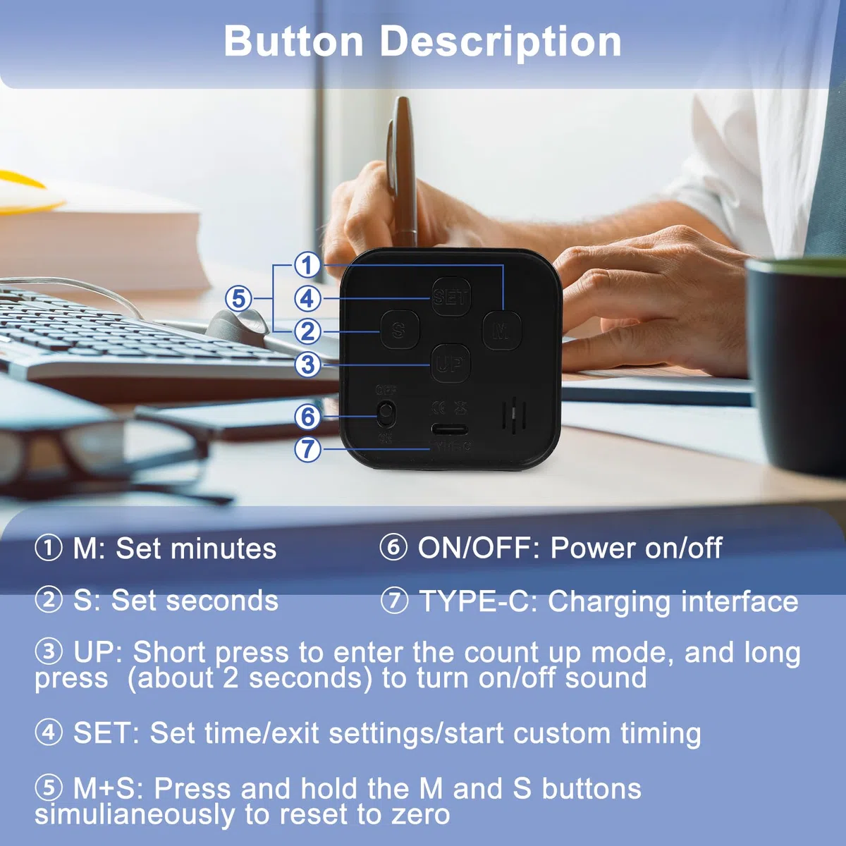 Cuteefun Cubo Temporizador Visual, Pomodoro Timer Rotativo, 5/10/30/60 Minutos y Cuenta Atrás Personalizada, Modo Silencio y Timbre, Alerta Sonora Ajustable para Cocina, Estudio, Reunión, Negro