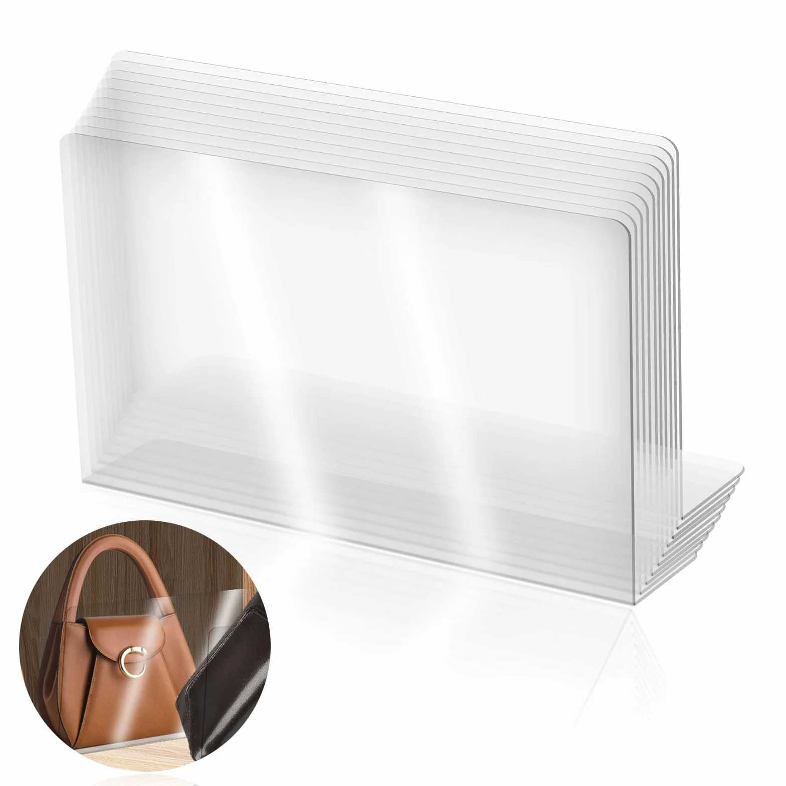 10 Piezas Separador Bolsos, Organizador Bolsos Armario Transparentes Separadores de Estantes Divisores de AcríLico para Dormitorio Cocina Armarios y Organización