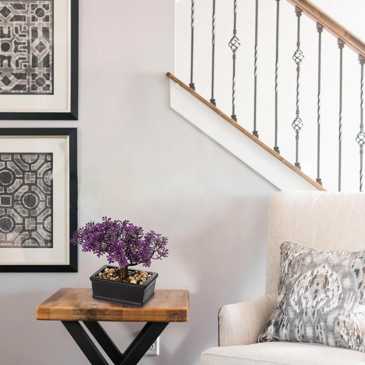 Hollyone Árbol Bonsái Artificial Morado de 6.5 Pulgadas, Planta de Interior Japonesa, Decoración Sintética para Hogar, Escritorio