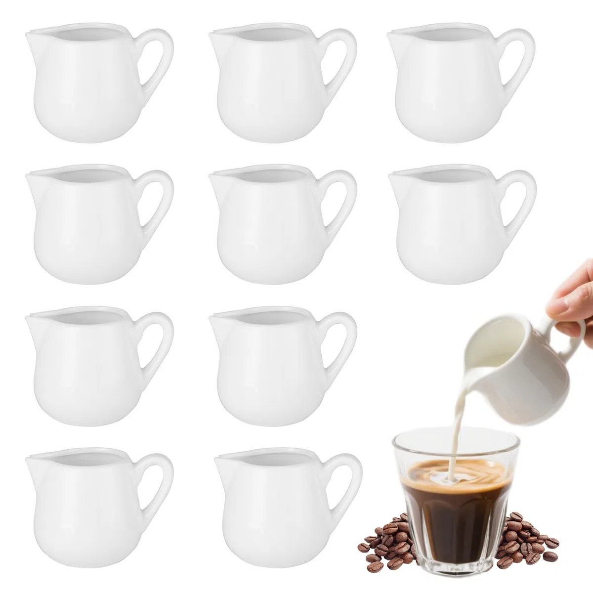 10 Piezas Cerámica Pequeña Jarra De Leche, Mini Jarra Leche Blanca Con Mango, Estilo Occidental Salsa Bistec Taza, Jarra Adecuada Para Café, Leche, Salsa y Tazas Punteadas De Tarro De Azúcar