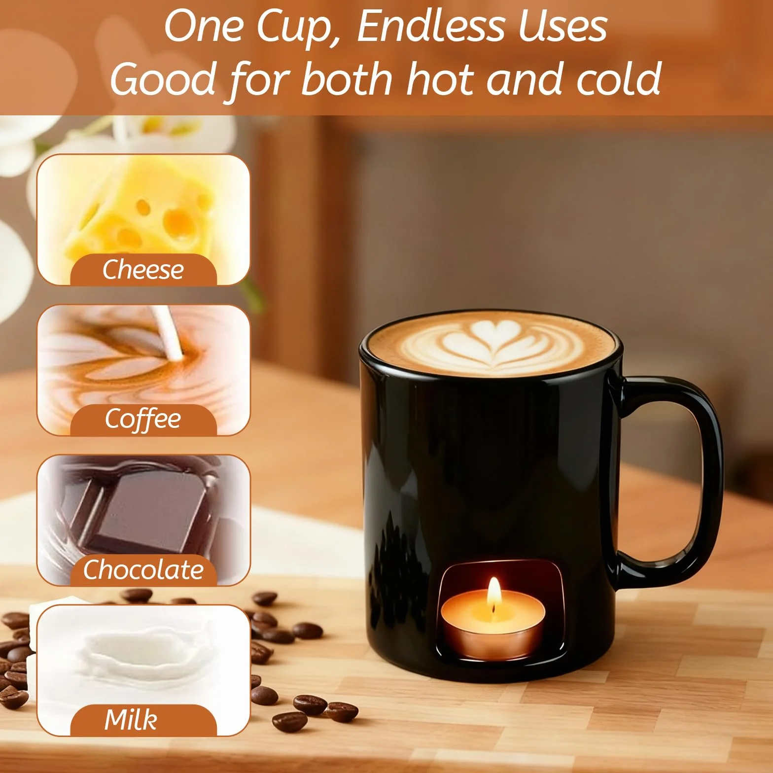 Fondue de cerámica de chocolate con vela de té, taza portátil resistente al calor de cerámica, calentador de queso y mantequilla, mini fondue para chocolate, queso y postres