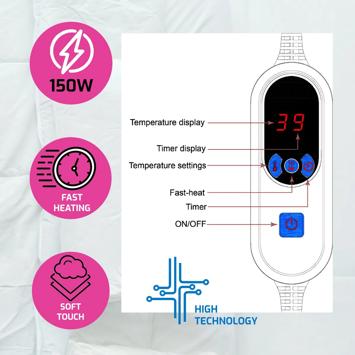 Pekatherm Calientacamas Eléctrico Individual | Tamaño 150 x 80 cm | 4 Niveles Temperatura | Calientacamas Elaborado en Algodón 100% | Manta Eléctrica Cubre Colchones de Altas Prestaciones U110DF