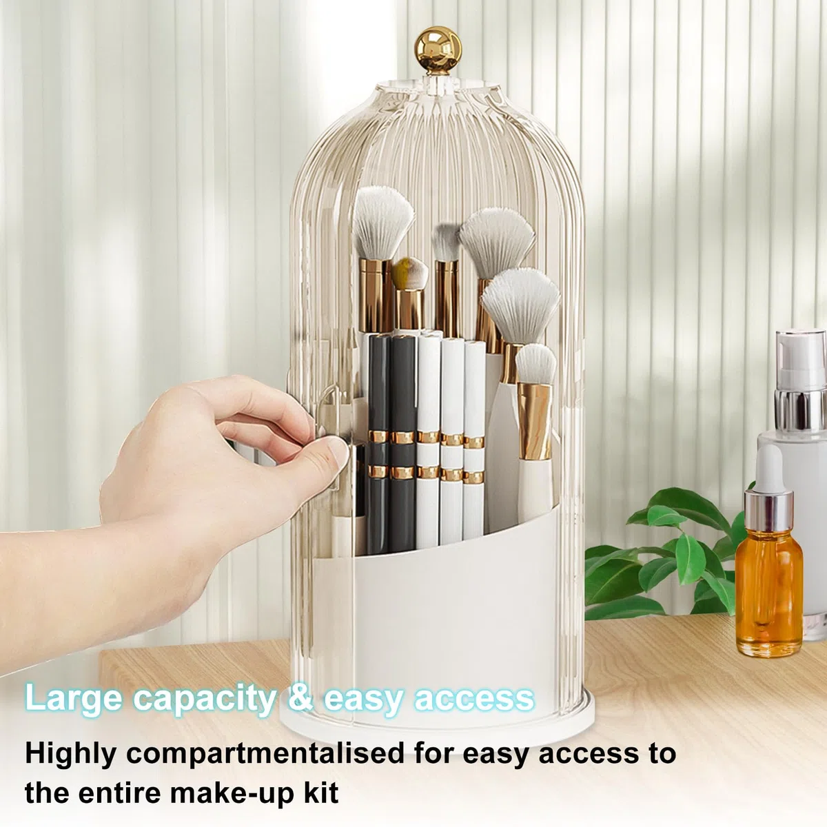 Organizador De Maquillaje, Giratorio De 360 Grados, A Prueba De Polvo, Organizador De Brochas Con Tapa Para Tocador