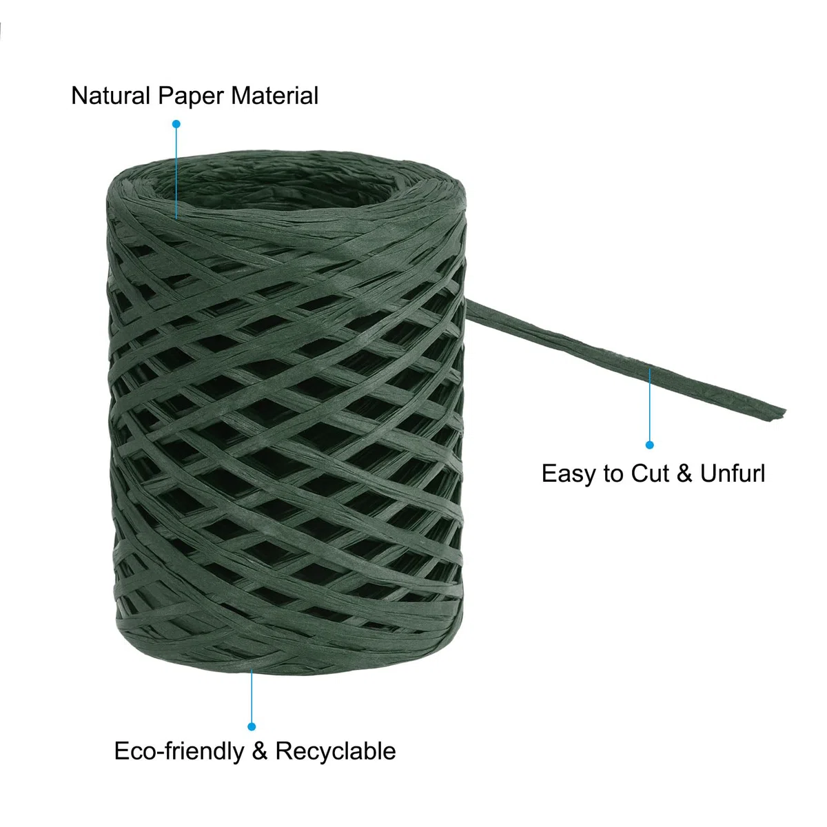 PATIKIL Cinta de Rafia 100 Yardas, 1 Rollo de Papel de Embalaje Natural Twine String para Envolver Cajas de Ganchillo Artesanal Decoración de Vacaciones, Verde Oscuro