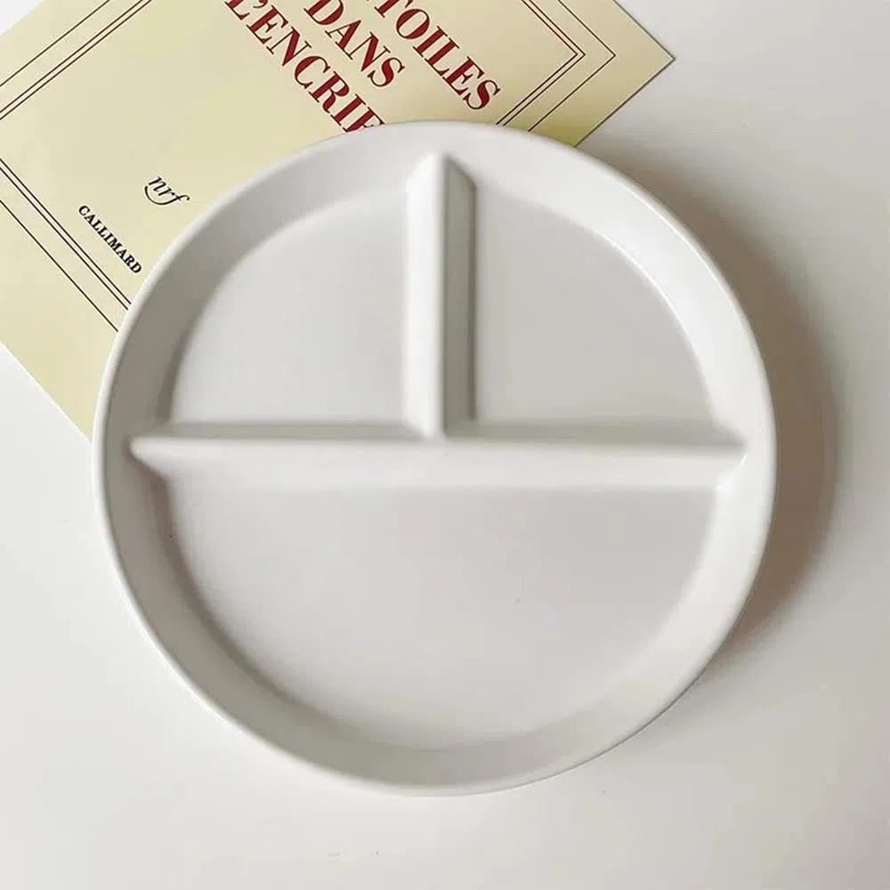 Platos de Porcelana con 3 Compartimentos, 8 inch Redonda Plato de Control de Porciones, Platos Divididos Adultos Dieta para Hogares, Hoteles, Restaurantes