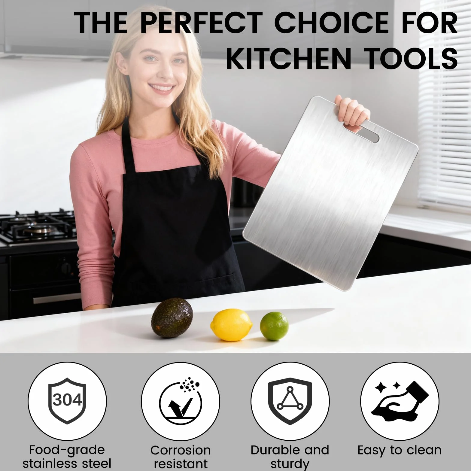 Vexna 3 Piezas Tabla de Cortar de Titanio, Resistente y Fácil de Limpiar Apta para Lavavajillas, 316 Acero Inoxidable Tabla de Cocina Doble Cara de Grado Alimenticio, para Carne, Verduras,Frutas y Pan