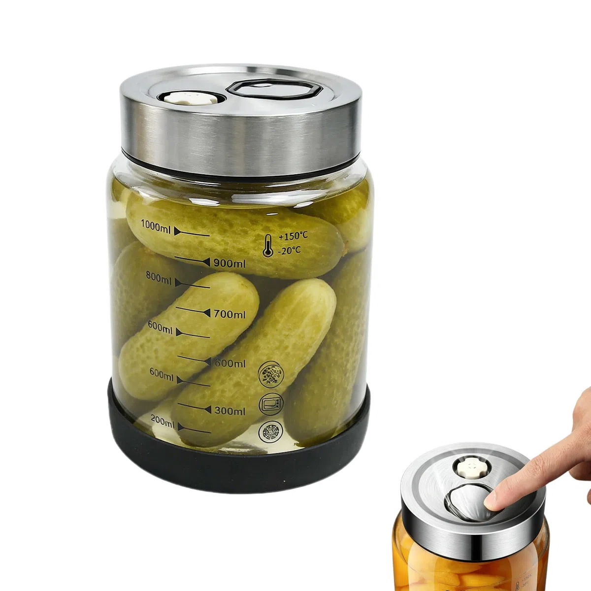 Tarro de Fermentación con Válvula de Ventilación 1L, Tarro Cristal con Tapa 1l para Fermentar, Recipiente Hermético para Kimchi, Vaso de Fermentación para Chucrut pepinos y Encurtidos