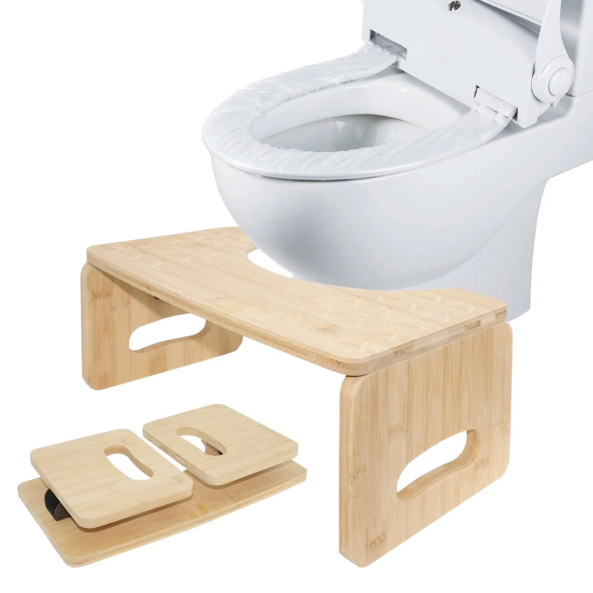 Taburete Fisiologico de Bambú para Adultos y Niños, Taburete Inodoro Plegable, Ergonómico Antideslizante Portátil Escalón para WC, contra Estreñimiento y Hemorroides