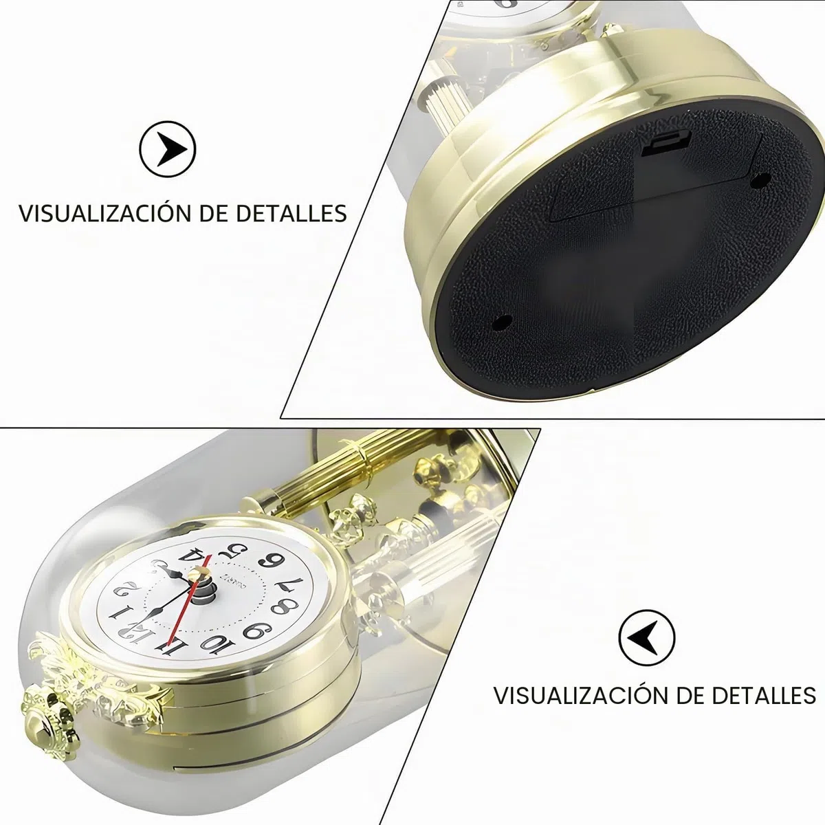 Reloj de mesa, reloj de escritorio que no hace tictac, reloj de sala de estar de estilo retro europeo, reloj de mesa silencioso alimentado por pilas, decoración de interiores, dorado