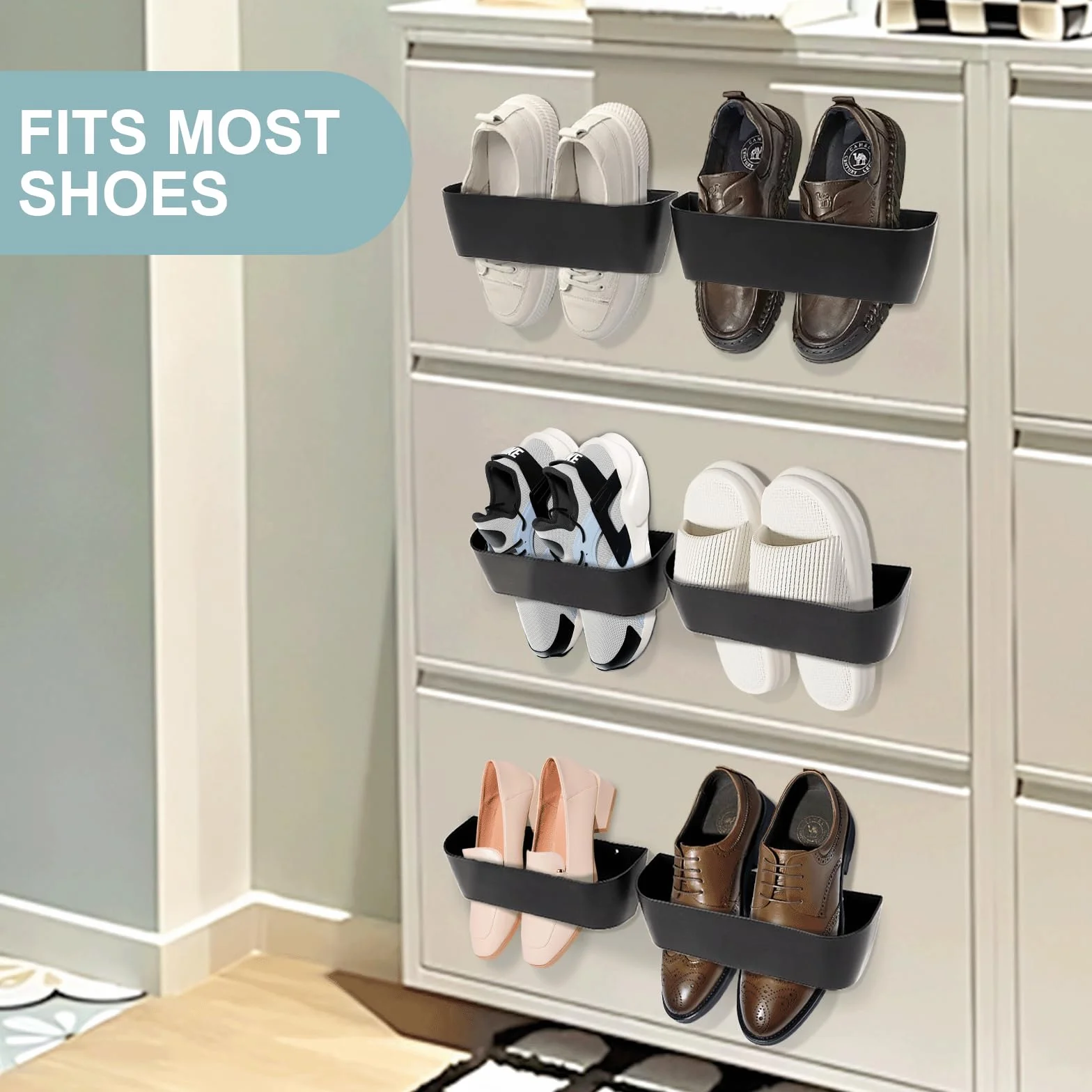 Zapatero Puerta Caravana, Zapatero Pared Zapatillas Estante Paquete Zapatero de Pared Ganchos Autoadhesivos o para Taladrar Zapatero Colgar Pequeño para Autocaravana, Camping, Baño, Salón (4 Piezas)