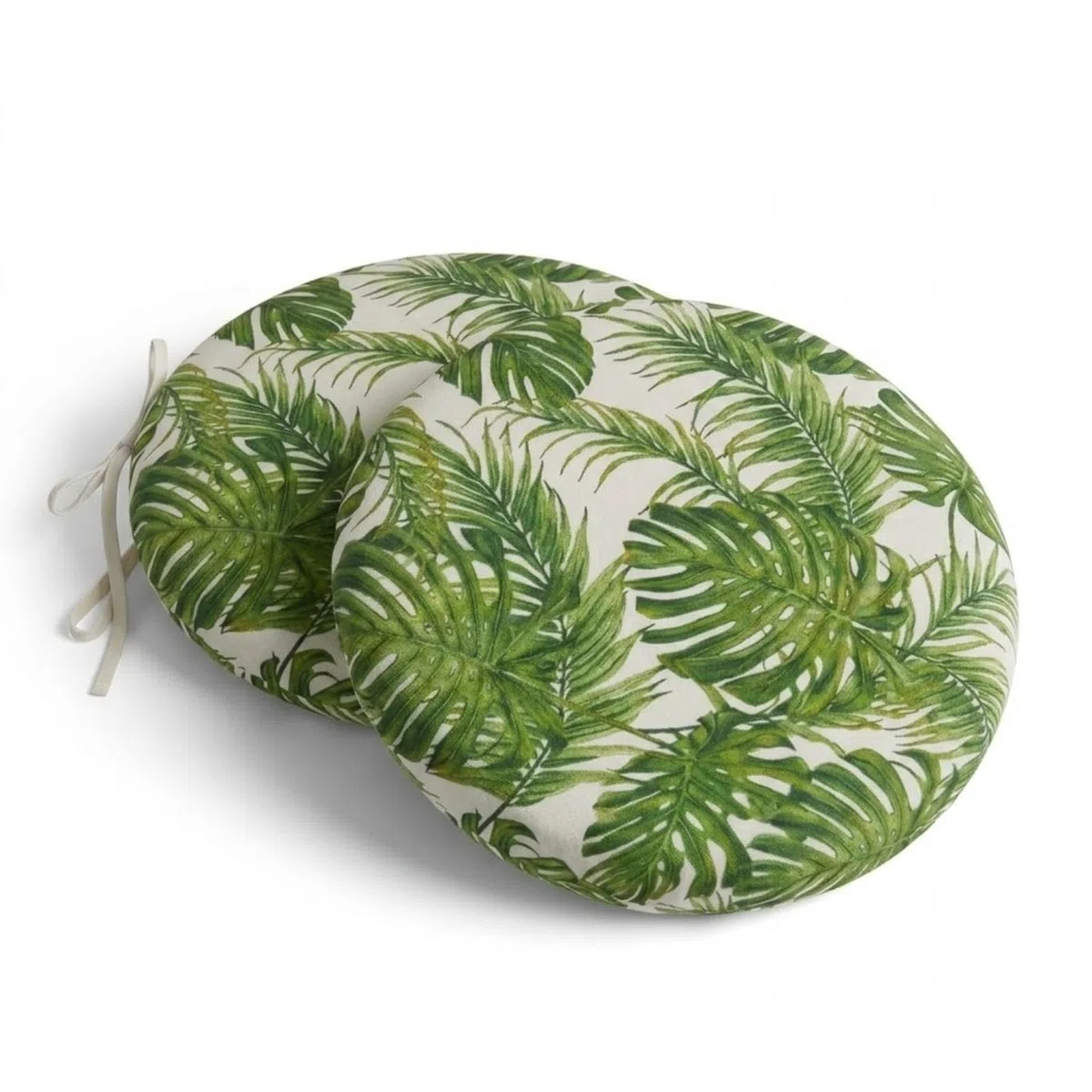 PIND Pack 2 Cojines Redondos para Silla 40x40x3,5 cm con Relleno de Espuma, con Cintas de Sujeción, Funda Efecto Lino Algodón y PES, Cojín Circular para Taburetes, Comedor y Terraza
