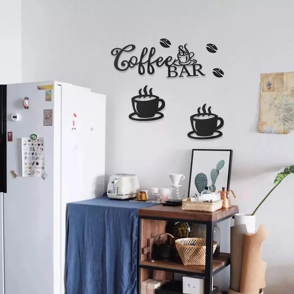 Yaoyaocc Taza de Café Decoración de Pared en Metal Negro | Temática de Café, Silueta Colgante, Para Cafetería, Hogar, Bar, Restaurante, Cocina