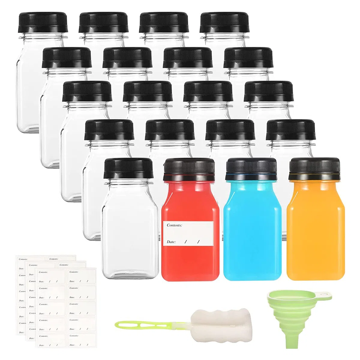 20 Piezas Botellas de Jugo Vacías, 120ml Botella Plastico Transparente Botella Mini Drink Reutilizable para Agua Jugo Aceite Leche Jengibre