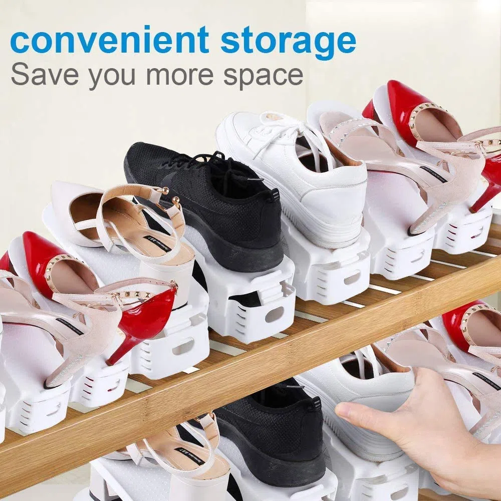 ranuras para zapatos, apilador de zapatos ajustable, que ahorra espacio, zapatero, doble piso, soporte para zapatero, apilador de zapatos para organizar el armario, organizadores de zapatos Blanco