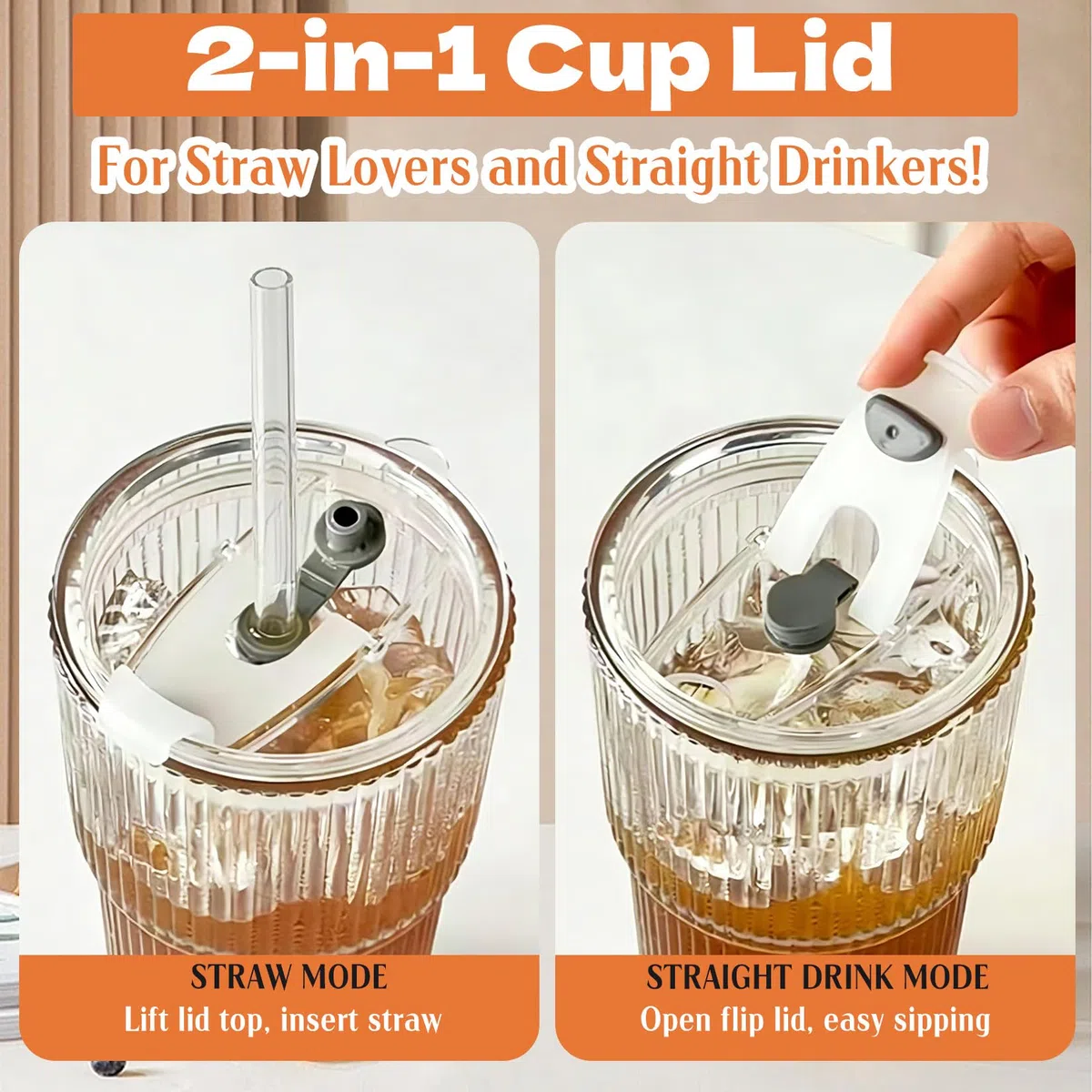2 vasos de cristal acanalados con tapa, 600 ml